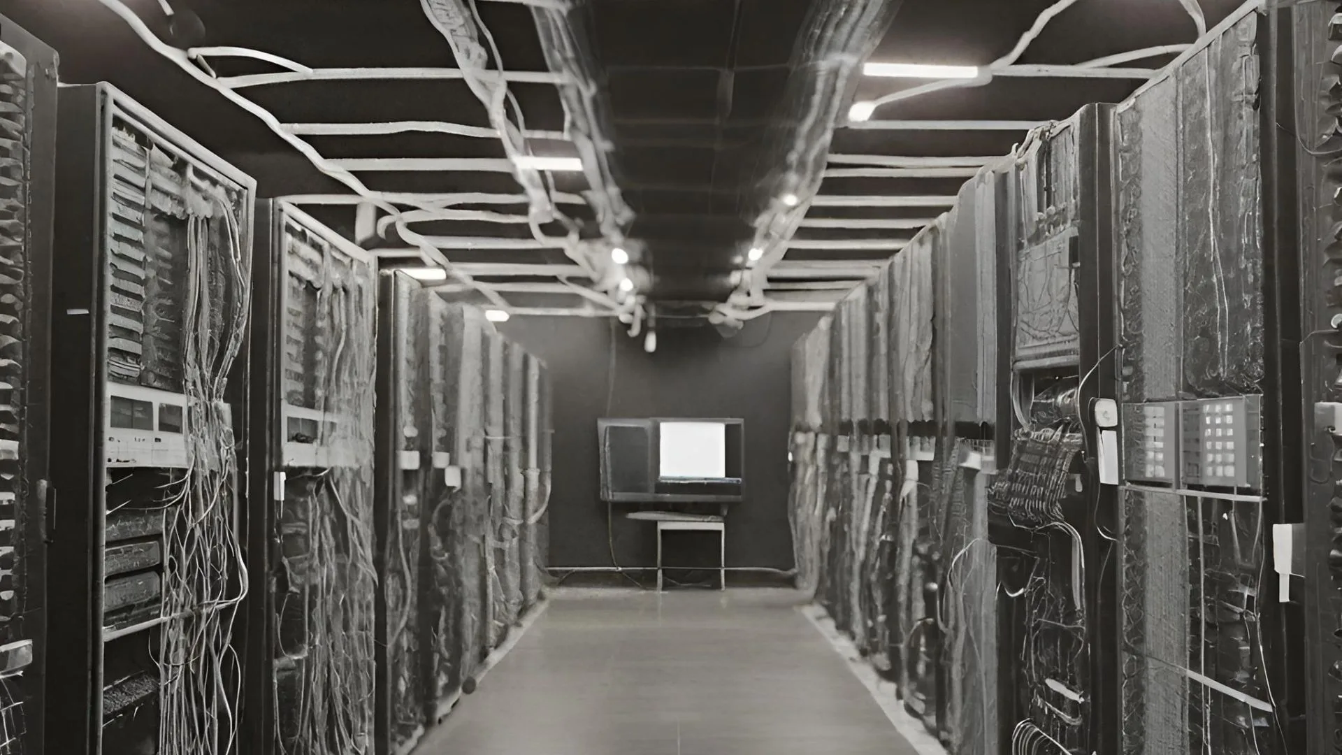 A dark black and white image of network infrasrtuctures