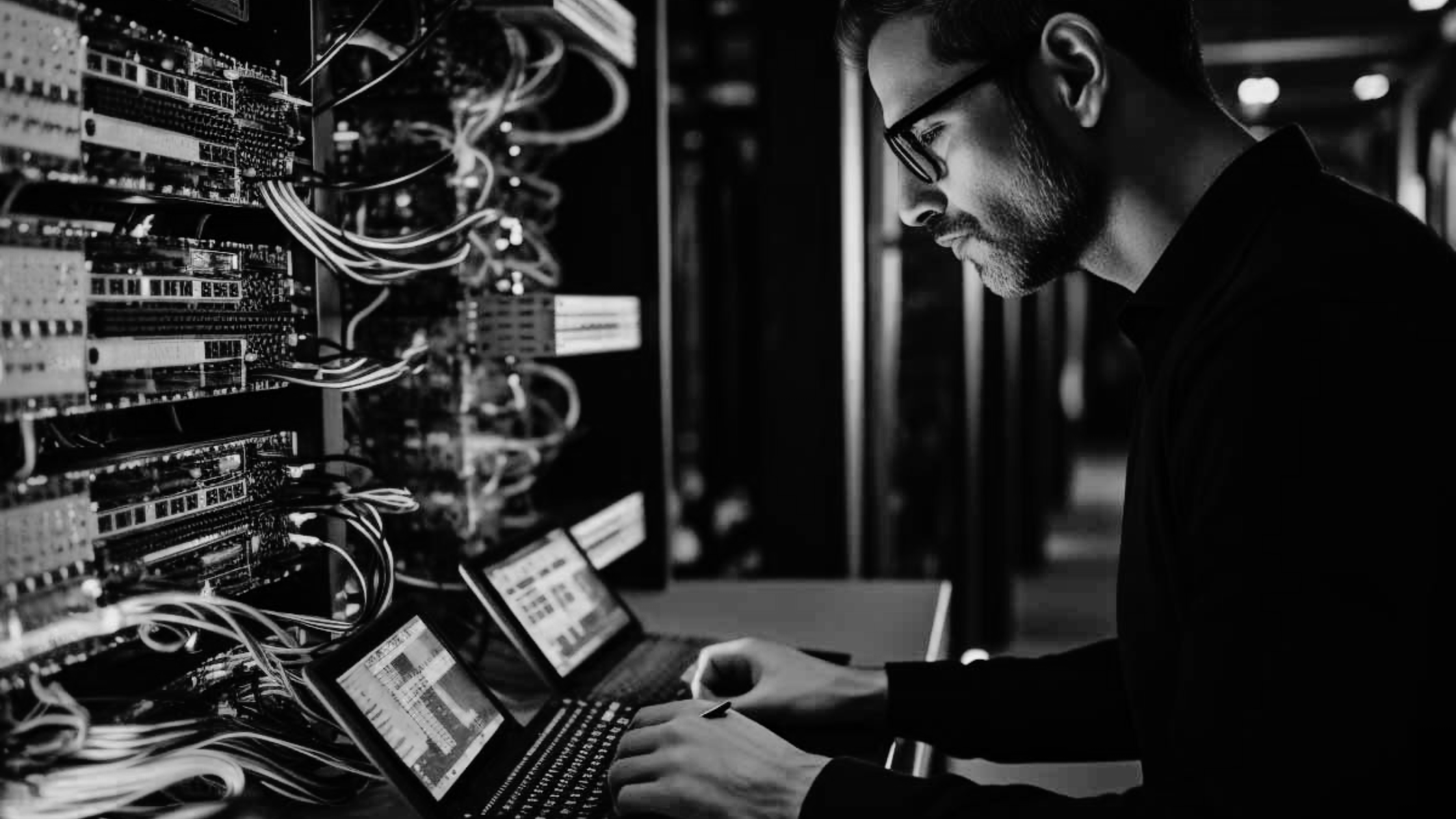 A picture of a man using laptops to access Active Directories